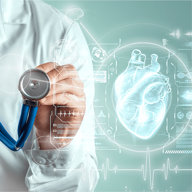 Foto com coração sendo diagnosticado